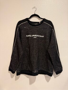 Karl Lagerfeld Black Crewneck with White Logo and Piping